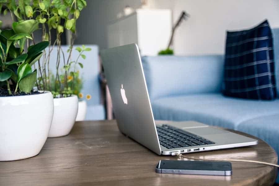 computer beside smartphone